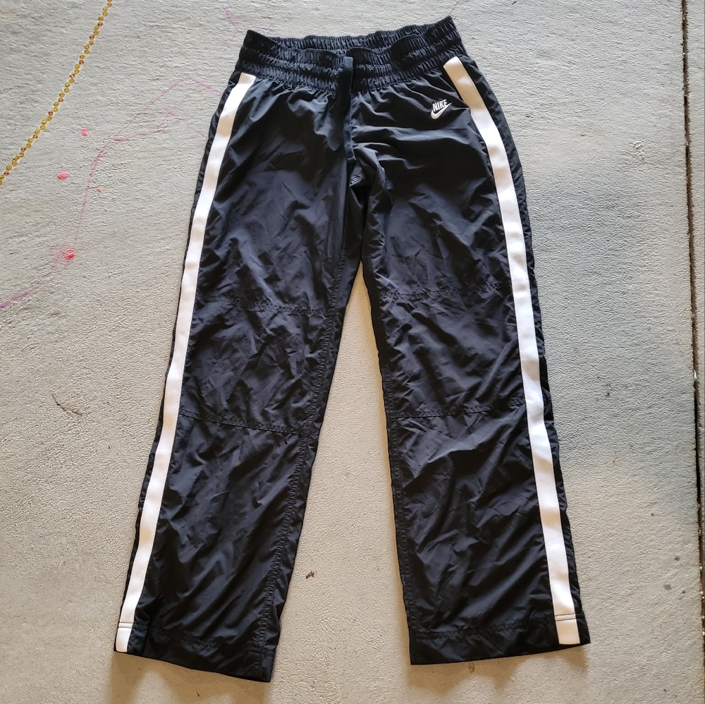 Nike black white stripe track wind pants
